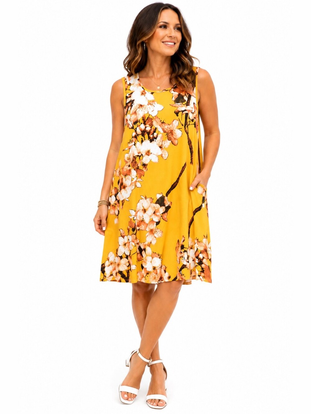 LILY BY FIRMIANA Sleeveless Yellow Floral Midi Dress